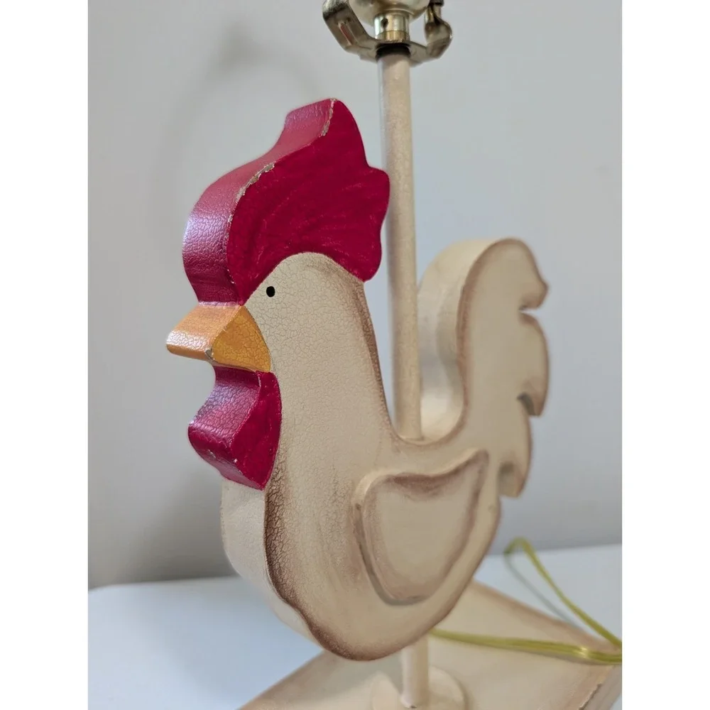 Vintage Country Rooster Wood Table Lamp Crackle Finish Farmhouse Decor